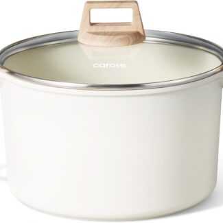 CAROTE Nonstick Stock Pot with Lid, 8 Quart White Granite | Kitchen Cooker Compatible with All Stoves, Dishwasher Safe, Cookware for Boiling, Easy to Clean, PFOA Free