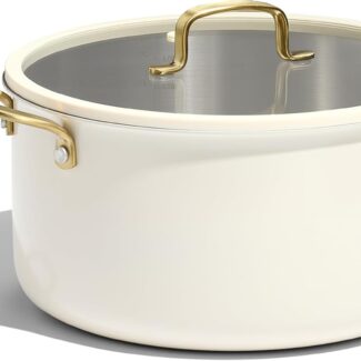 CAROTE 8QT Full Clad Tri Ply Stainless Steel Stock Pot with Lid | All Stoves Compatible, Oven & Dishwasher Safe, Stay Cool Handle, White, Cookware for Simmer