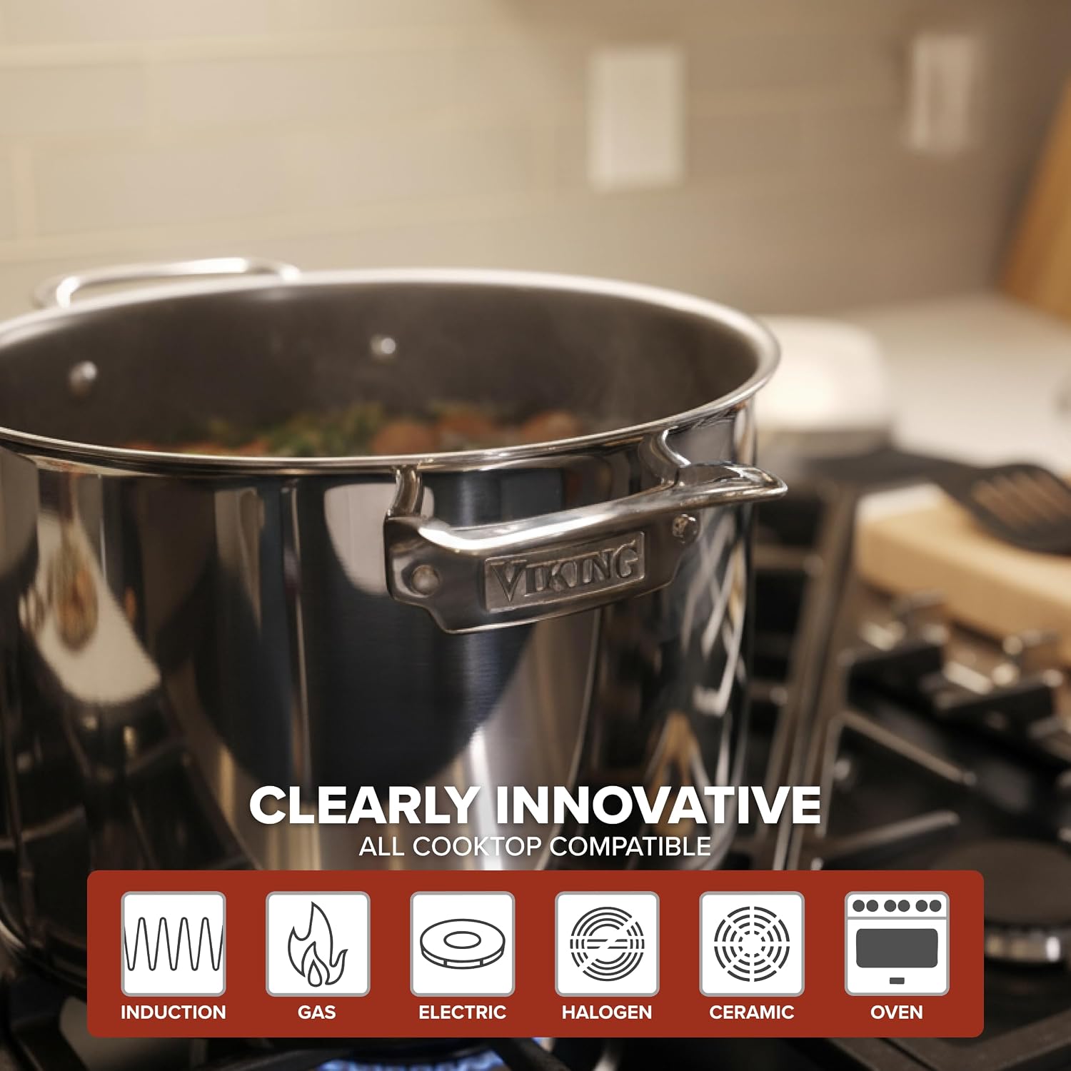 Viking PureGlide Pro 3-Ply Nonstick Stock Pot, Made without PFAS, 8-Quart Induction Soup and Pasta Cooking Pot with Lid, Metal Utensil Safe Titanium Nonstick Surface, Oven Safe to 600F - Image 6