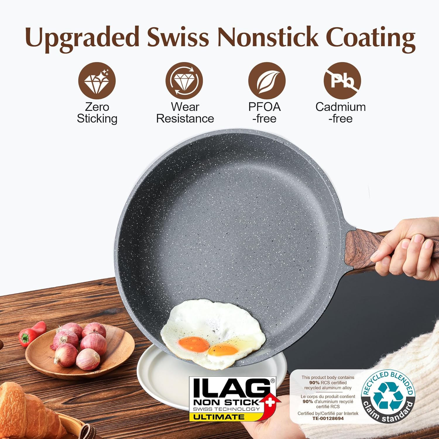 SENSARTE 12.5 Inch Nonstick Frying Pan Skillet, Swiss Granite Coating Omelette Pan, Healthy Stone Cookware, PFOA Free - Image 2
