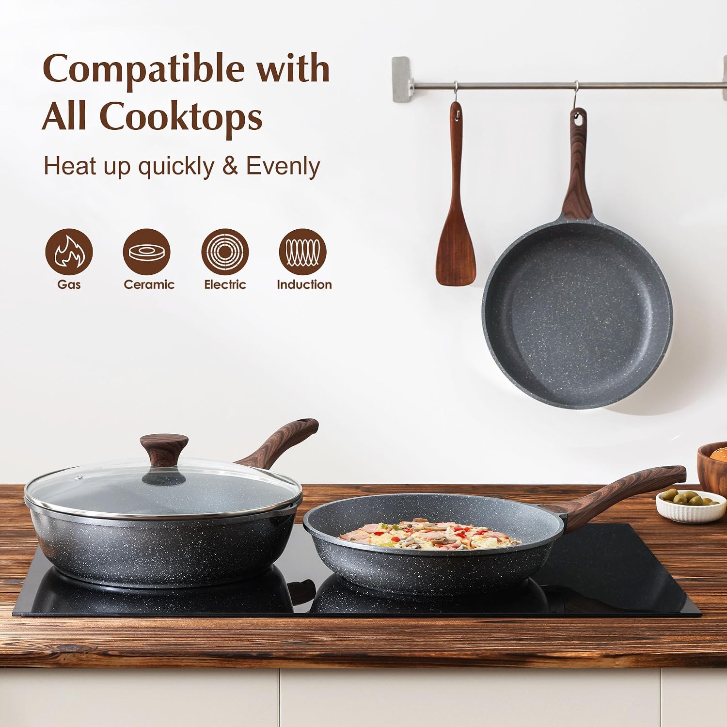 SENSARTE 12.5 Inch Nonstick Frying Pan Skillet, Swiss Granite Coating Omelette Pan, Healthy Stone Cookware, PFOA Free - Image 5