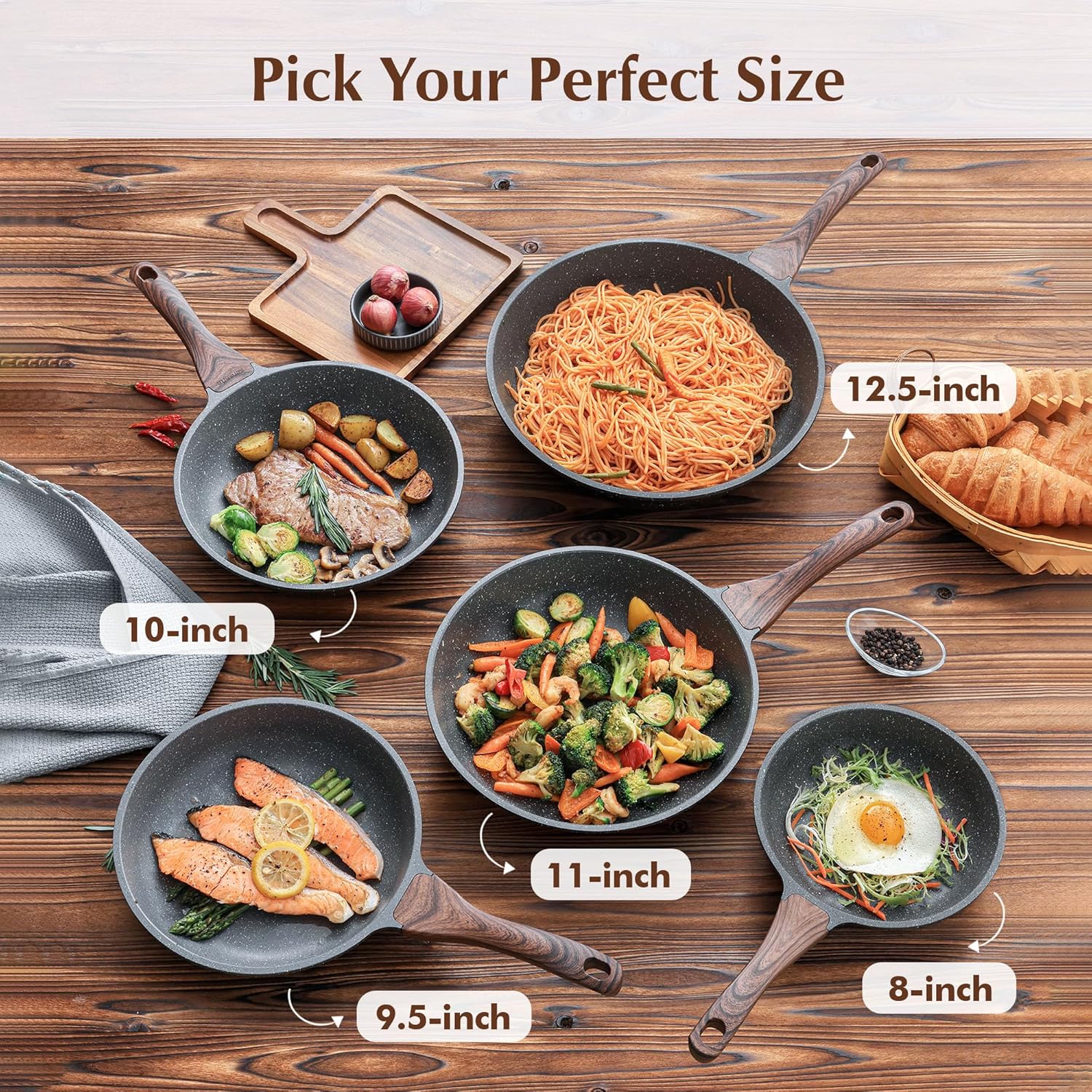 SENSARTE 12.5 Inch Nonstick Frying Pan Skillet, Swiss Granite Coating Omelette Pan, Healthy Stone Cookware, PFOA Free - Image 6
