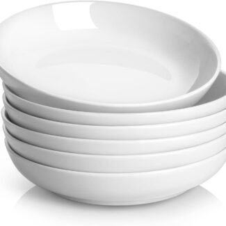 Y YHY Pasta Bowls, 30oz Salad Bowls White Soup Bowls Large Pasta Serving Bowl Porcelain Pasta Plates Wide and Shallow Bowls Set of 6 Microwave Dishwasher Safe Valentines Day Gift