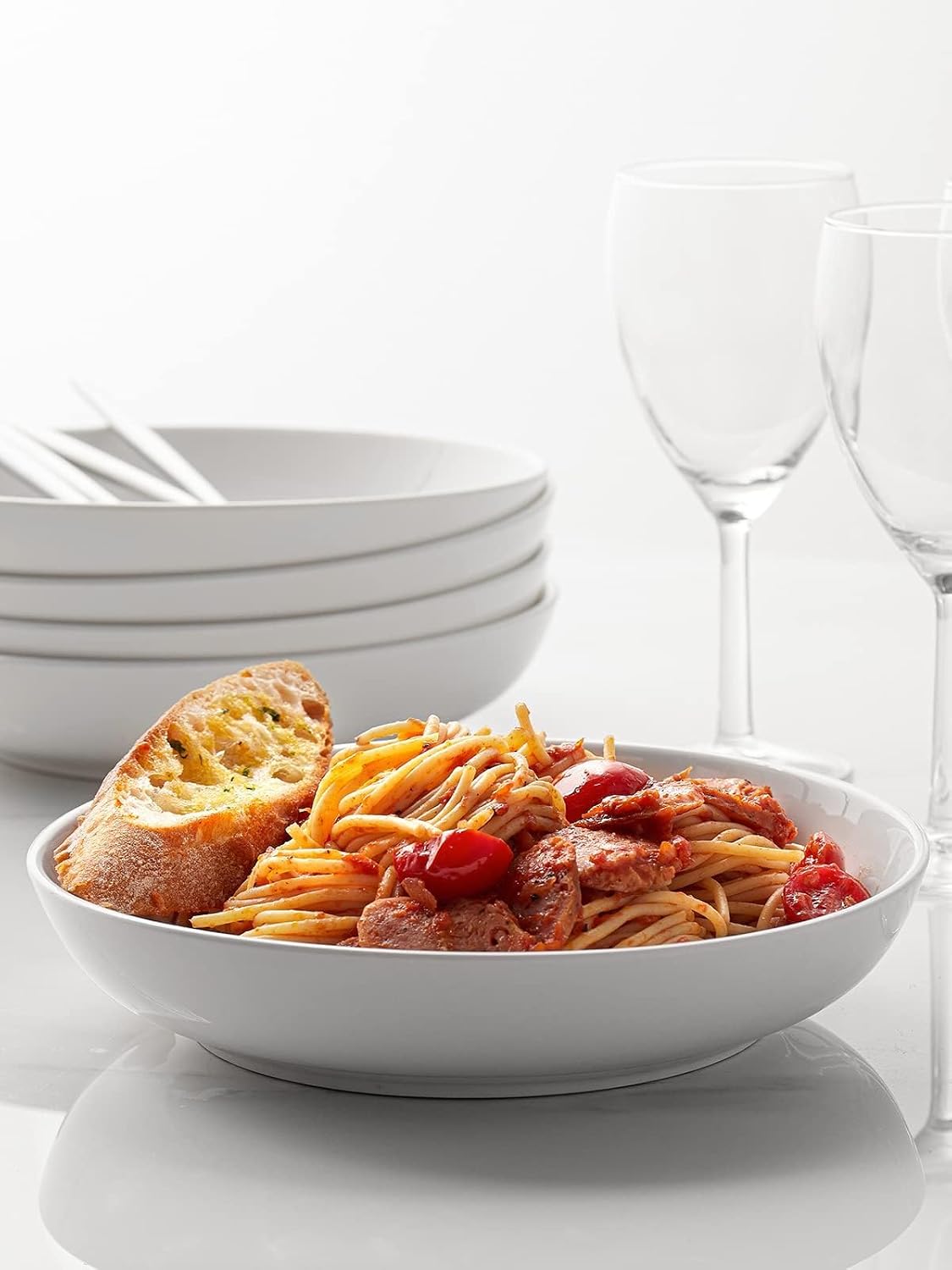 Y YHY Pasta Bowls, 30oz Salad Bowls White Soup Bowls Large Pasta Serving Bowl Porcelain Pasta Plates Wide and Shallow Bowls Set of 6 Microwave Dishwasher Safe Valentines Day Gift - Image 3
