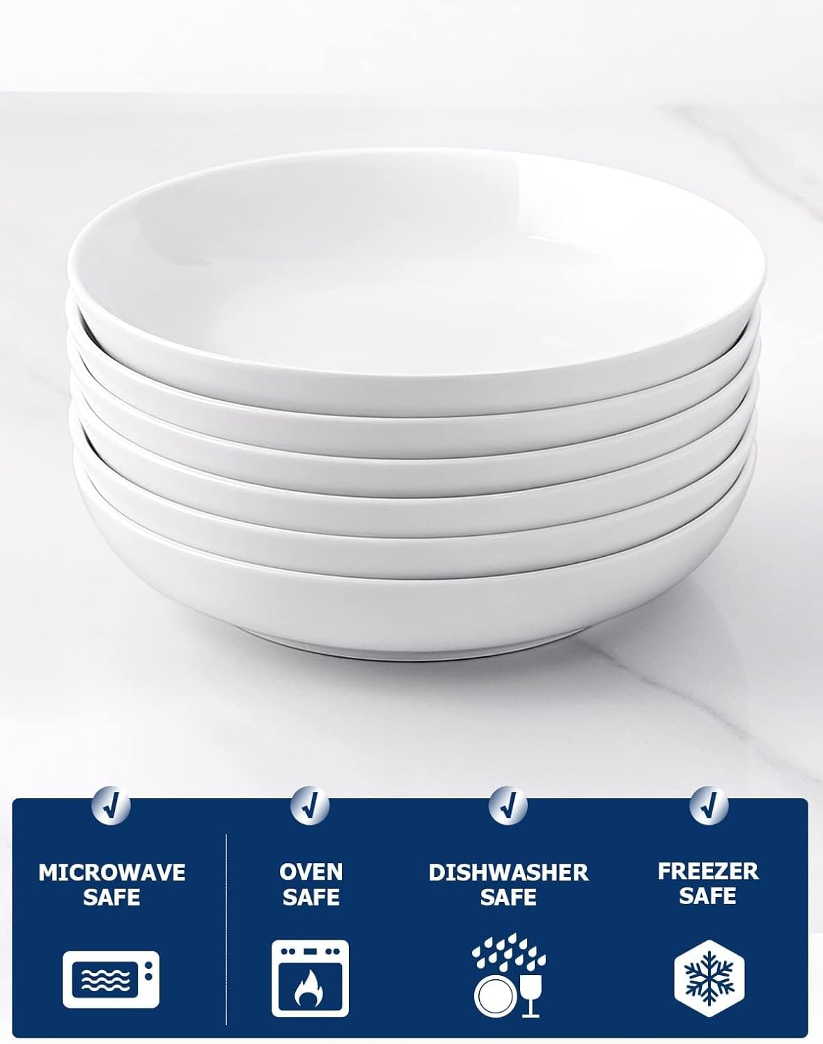 Y YHY Pasta Bowls, 30oz Salad Bowls White Soup Bowls Large Pasta Serving Bowl Porcelain Pasta Plates Wide and Shallow Bowls Set of 6 Microwave Dishwasher Safe Valentines Day Gift - Image 6