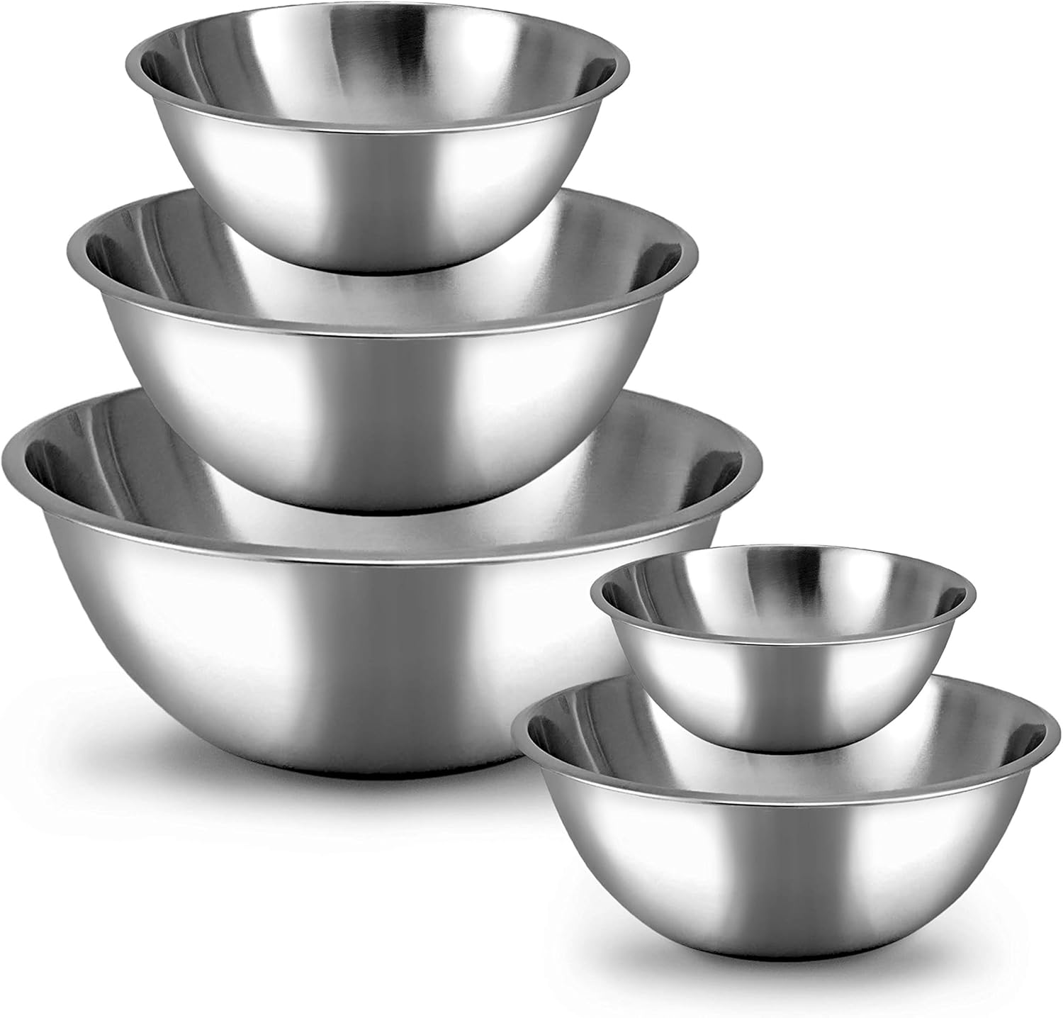 Stainless Steel Mixing Bowls Set, 5-Piece Meal Prep & Food Storage | .75, 1.5, 3, 4 & 5 Quart Metal Mixing Bowls Set for Prep, Serving, Baking & Food Storage, Ecofriendly, Dishwasher Safe
