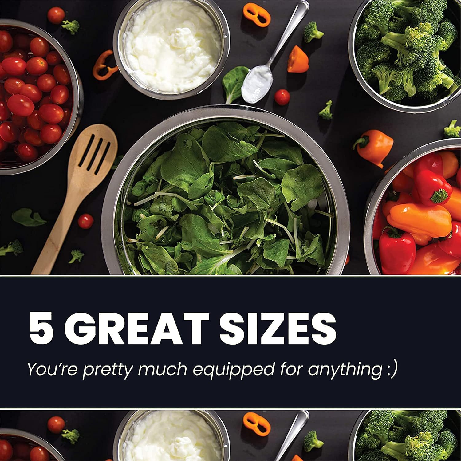 Stainless Steel Mixing Bowls Set, 5-Piece Meal Prep & Food Storage | .75, 1.5, 3, 4 & 5 Quart Metal Mixing Bowls Set for Prep, Serving, Baking & Food Storage, Ecofriendly, Dishwasher Safe - Image 2