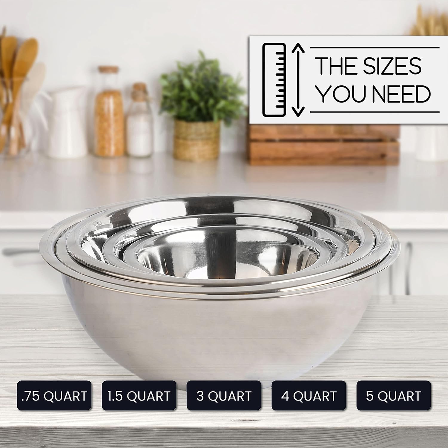 Stainless Steel Mixing Bowls Set, 5-Piece Meal Prep & Food Storage | .75, 1.5, 3, 4 & 5 Quart Metal Mixing Bowls Set for Prep, Serving, Baking & Food Storage, Ecofriendly, Dishwasher Safe - Image 6