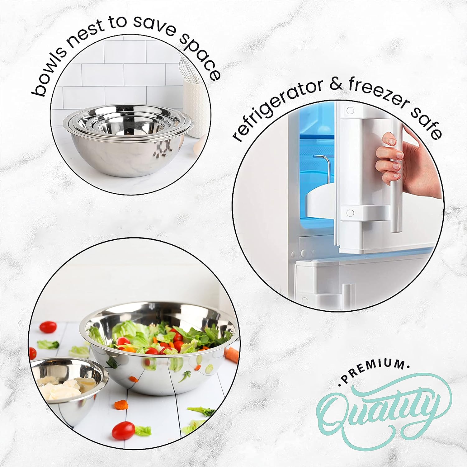 Stainless Steel Mixing Bowls Set, 5-Piece Meal Prep & Food Storage | .75, 1.5, 3, 4 & 5 Quart Metal Mixing Bowls Set for Prep, Serving, Baking & Food Storage, Ecofriendly, Dishwasher Safe - Image 7