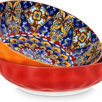 vancasso Large Serving Bowls,78 Oz Salad Bowls Set of 2,Serving Dishes-Red | Bohemian Decorative Bowls for Salad, Fruit, Pasta and Dinner, Serving Dishes Set for Party, Dishwasher & Microwave Safe