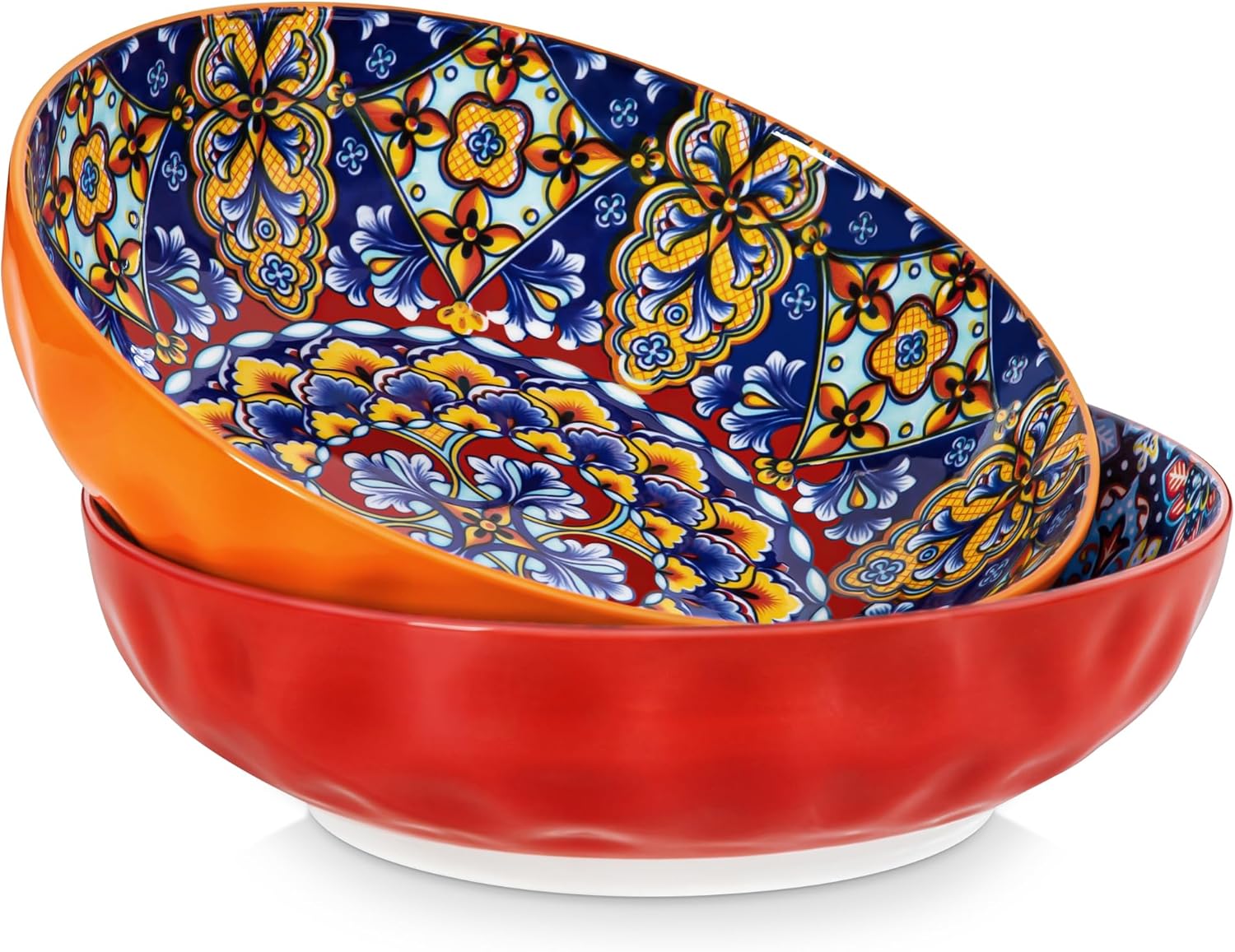 vancasso Large Serving Bowls,78 Oz Salad Bowls Set of 2,Serving Dishes-Red | Bohemian Decorative Bowls for Salad, Fruit, Pasta and Dinner, Serving Dishes Set for Party, Dishwasher & Microwave Safe