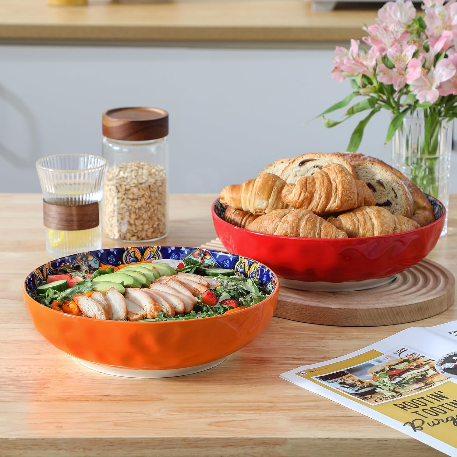 vancasso Large Serving Bowls,78 Oz Salad Bowls Set of 2,Serving Dishes-Red | Bohemian Decorative Bowls for Salad, Fruit, Pasta and Dinner, Serving Dishes Set for Party, Dishwasher & Microwave Safe - Image 6