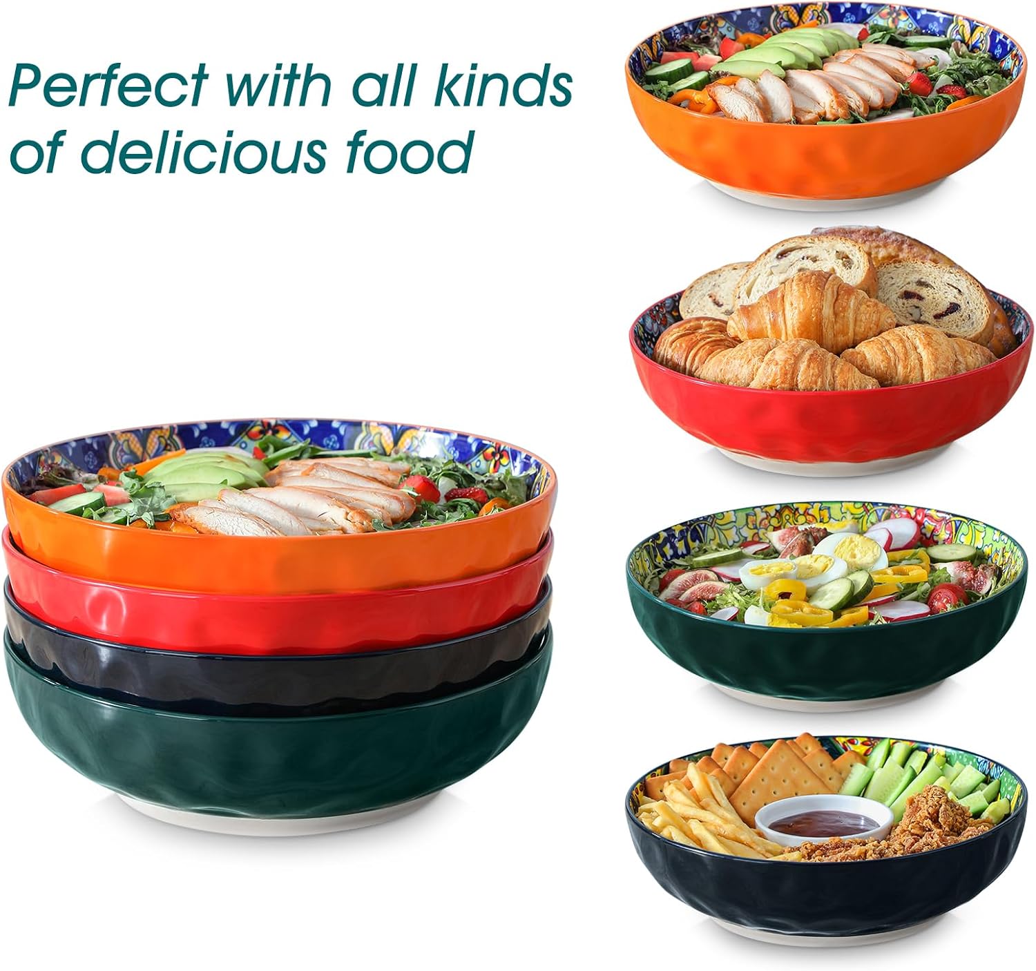 vancasso Large Serving Bowls,78 Oz Salad Bowls Set of 2,Serving Dishes-Red | Bohemian Decorative Bowls for Salad, Fruit, Pasta and Dinner, Serving Dishes Set for Party, Dishwasher & Microwave Safe - Image 7