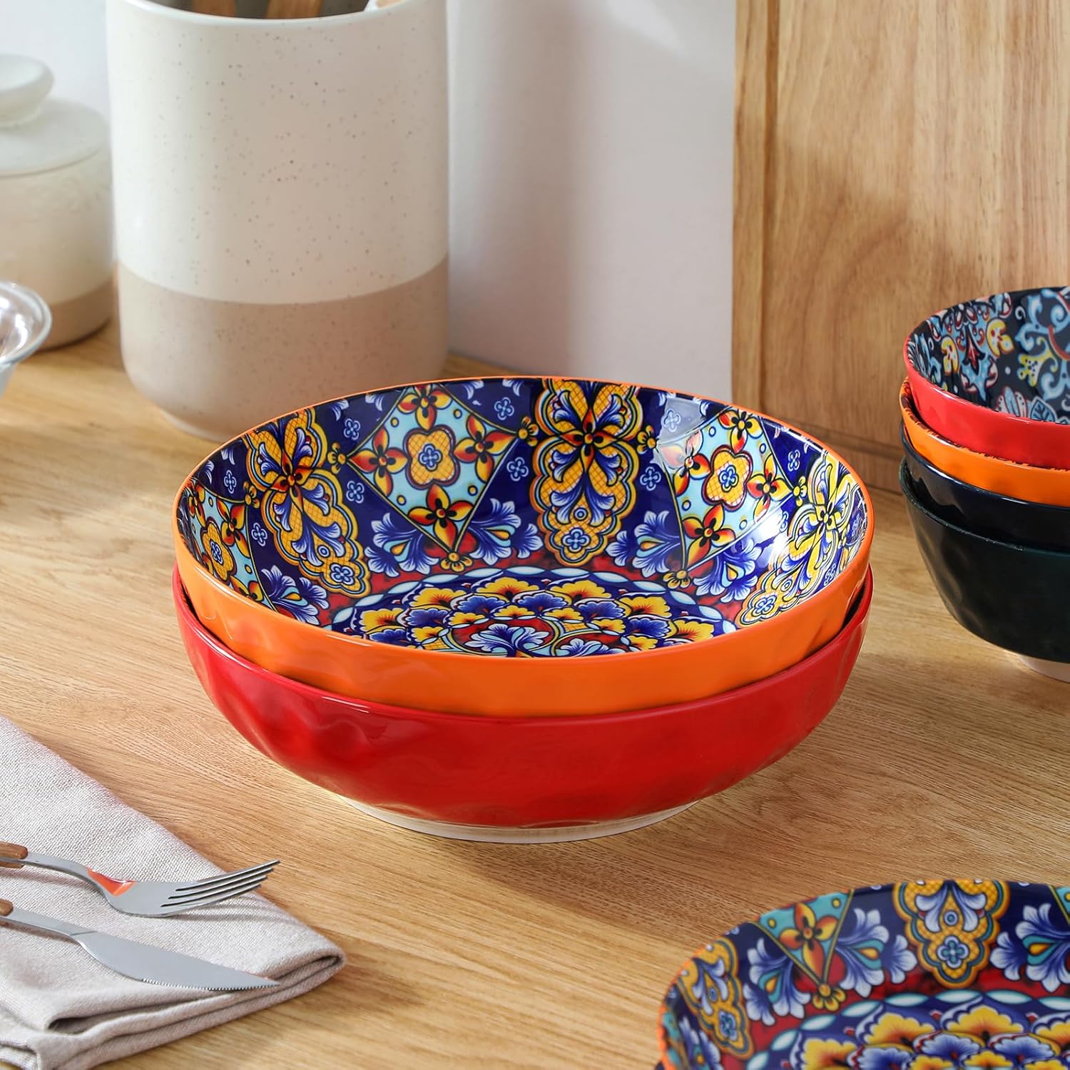 vancasso Large Serving Bowls,78 Oz Salad Bowls Set of 2,Serving Dishes-Red | Bohemian Decorative Bowls for Salad, Fruit, Pasta and Dinner, Serving Dishes Set for Party, Dishwasher & Microwave Safe - Image 8