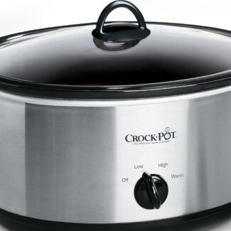 Crock-Pot 7-Quart Manual Slow Cooker, Family Size Serves 8+ People & Fits 6-lb Roast, Removable Stoneware with Warming Setting, Dishwasher Safe for Easy Cleanup, Stainless Steel